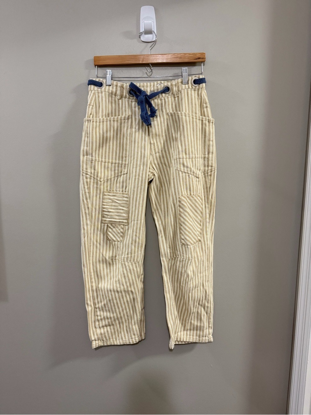 Striped Cream Utility Drawstring Women's Jeans.  Size XS